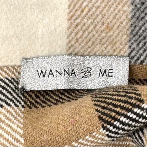 Wanna B Me Plaid Shacket Brown Cream Tan Button Front Size L - Picture 7 of 7